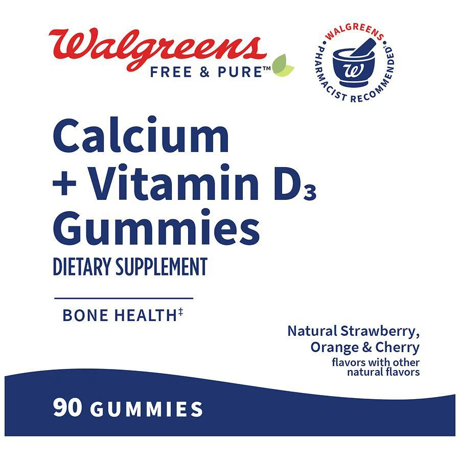 商品Walgreens Free & Pure|Calcium + Vitamin D3 Gummies Natural Strawberry, Orange & Cherry,价格¥112,第2张图片详细描述