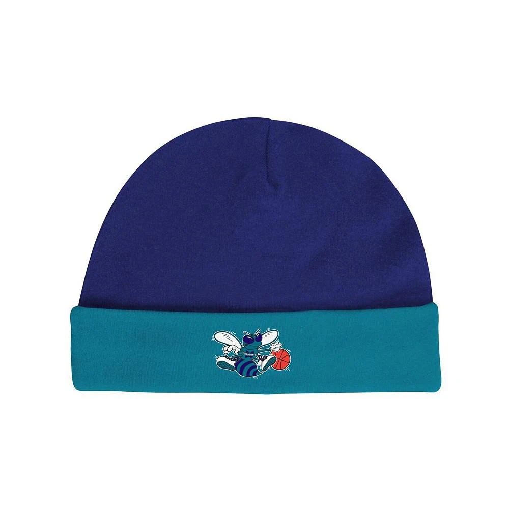 商品Mitchell & Ness|Infant Boys and Girls Purple, Teal Charlotte Hornets Hardwood Classics Bodysuits and Cuffed Knit Hat Set,价格¥299,第4张图片详细描述