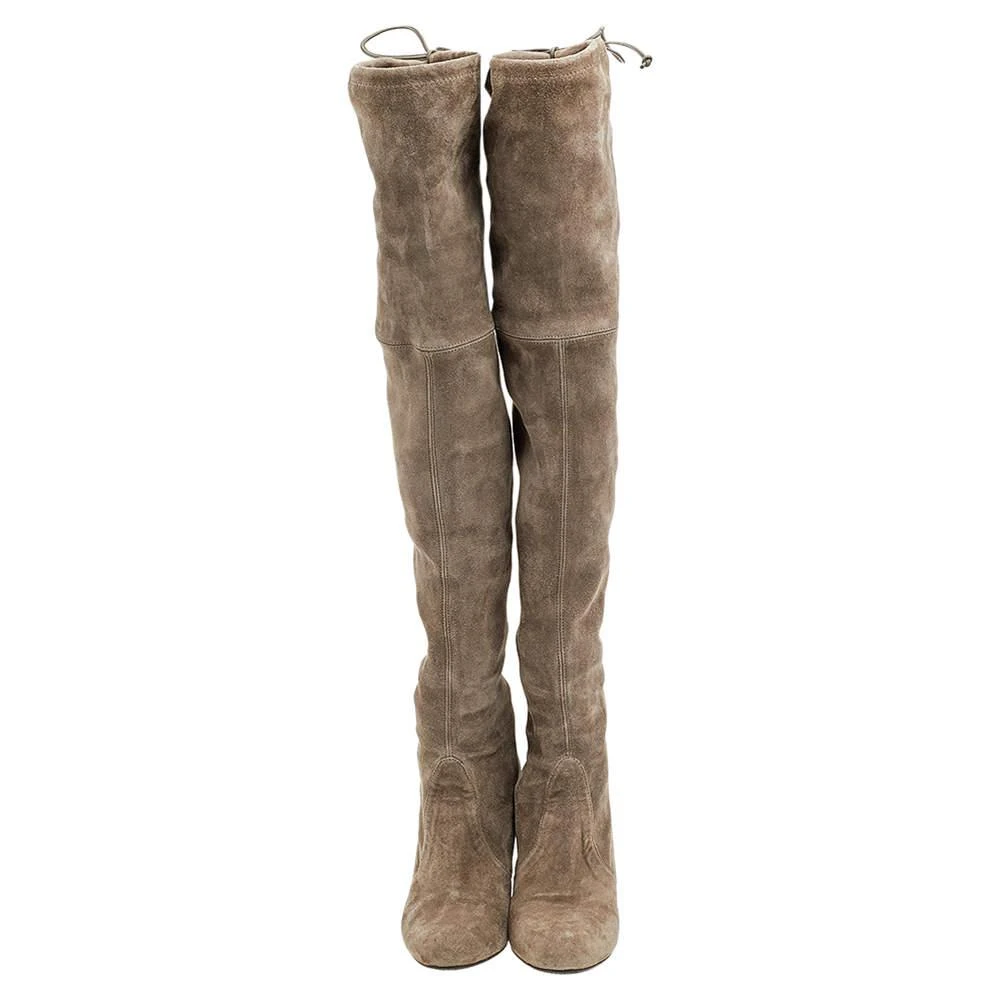 商品[二手商品] Stuart Weitzman|Stuart Weitzman Khaki Grey Suede Tie Land Over The Knee Block Heel Boots Size 36.5,价格¥1167,第3张图片详细描述