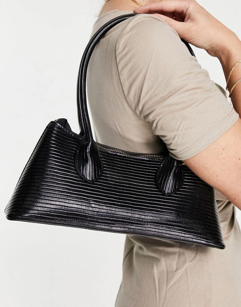 商品ASOS|ASOS DESIGN lizard effect shoulder bag with elongated straps in black,价格¥87,第1张图片