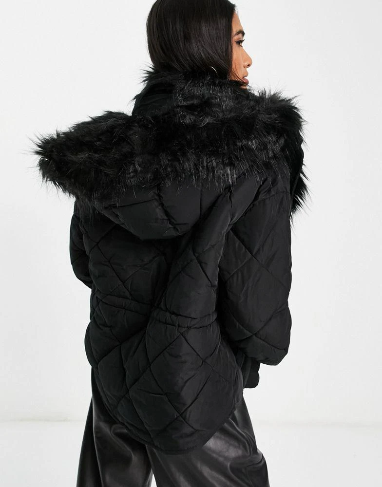 商品River Island|River Island faux fur lined padded jacket in black,价格¥487,第4张图片详细描述