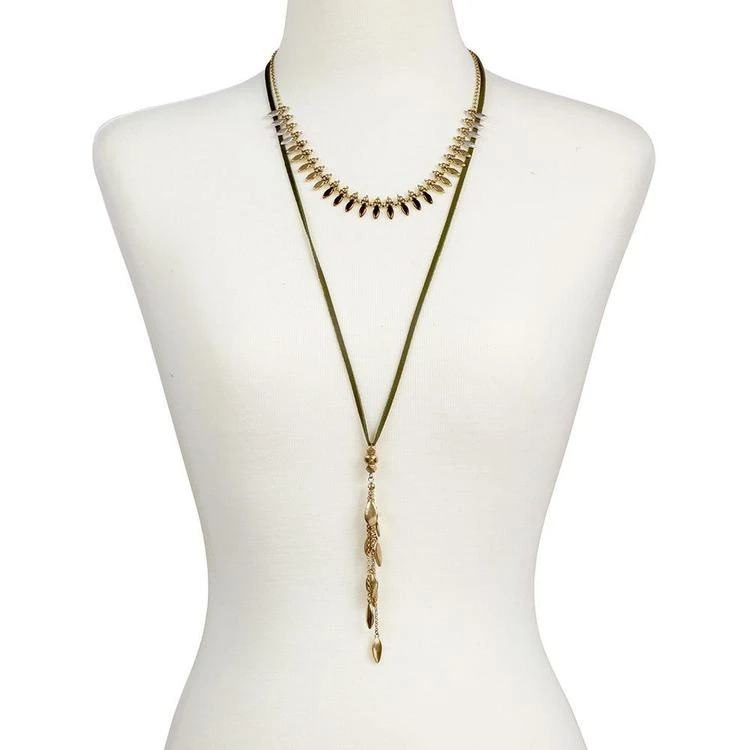 商品Lucky Brand|Tri-Tone Two-Layer Choker and Leather Pendant Necklace,价格¥341,第2张图片详细描述