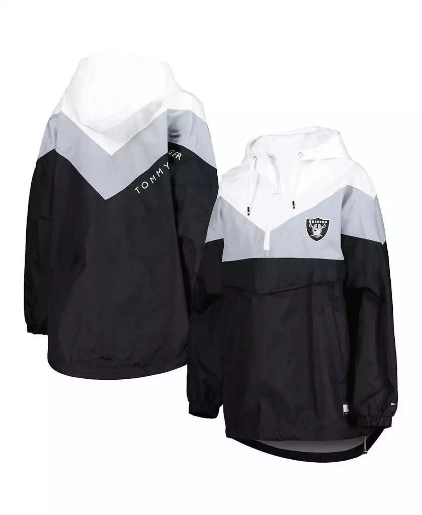 商品Tommy Hilfiger|Women's White, Silver Las Vegas Raiders Staci Half-Zip Hoodie Windbreaker Jacket,价格¥726,第1张图片