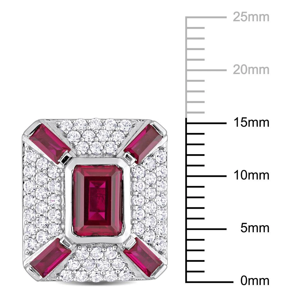 商品Mimi & Max|5-1/4ct TGW Octagon and Baguette-Cut Created Ruby and Created White Sapphire Cufflinks in Sterling Silver,价格¥947,第3张图片详细描述