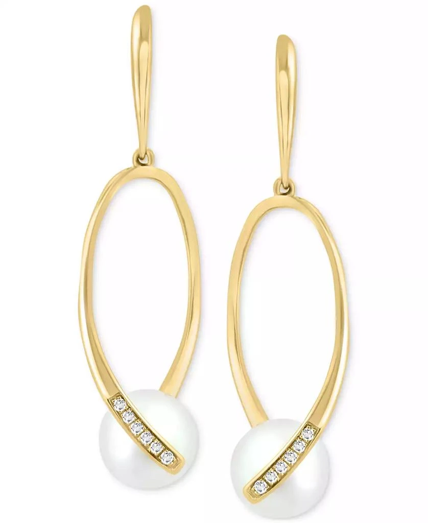 商品Effy|EFFY® Freshwater Pearl (7-1/2mm) & Diamond (1/20 ct. t.w.) Drop Earrings in 14k Gold,价格¥2822,第1张图片