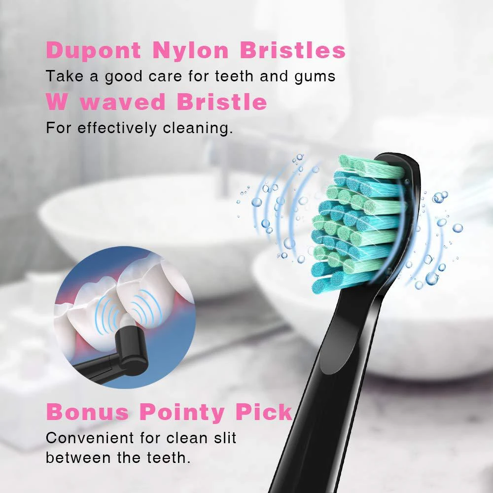 商品Sboly|2 Sonic Electric Toothbrushes 5 Modes 8 Brush Heads USB Fast Charge Powered Toothbrush Last for 30 Days, Built-in Smart Timer Rechargeable Toothbrushes for Adults and Kids (1 Black and 1 Pink) SY-508,价格¥420,第4张图片详细描述