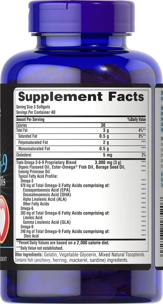 商品Puritan's Pride|Triple Omega 3-6-9 Fish, Flax, Borage Oils 120 count,价格¥195,第3张图片详细描述