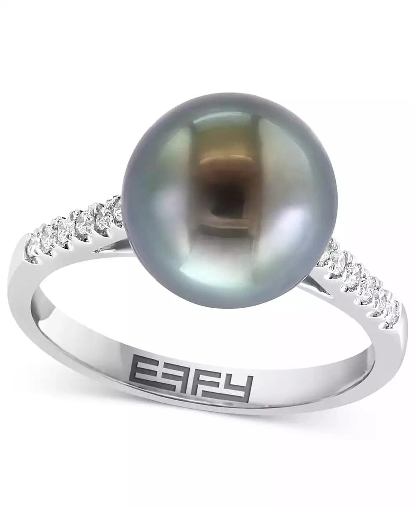 商品Effy|EFFY® Cultured Tahitian Pearl (10mm) & Diamond (1/10 ct. t.w.) Ring in 14k White Gold,价格¥19283,第1张图片