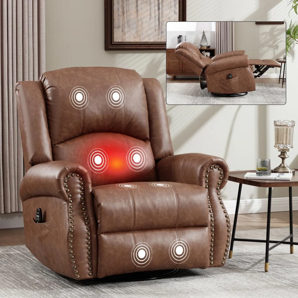 商品Streamdale Furniture|Streamdale Heat Massage Rocker Recliner Chair, Swivel Fabric, Yellow,价格¥4501,第1张图片