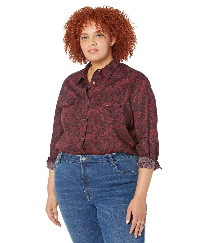 商品Roper|Plus Size Oakleaf Paisley Print Cotton Long Sleeve Western Blouse,价格¥385,第1张图片