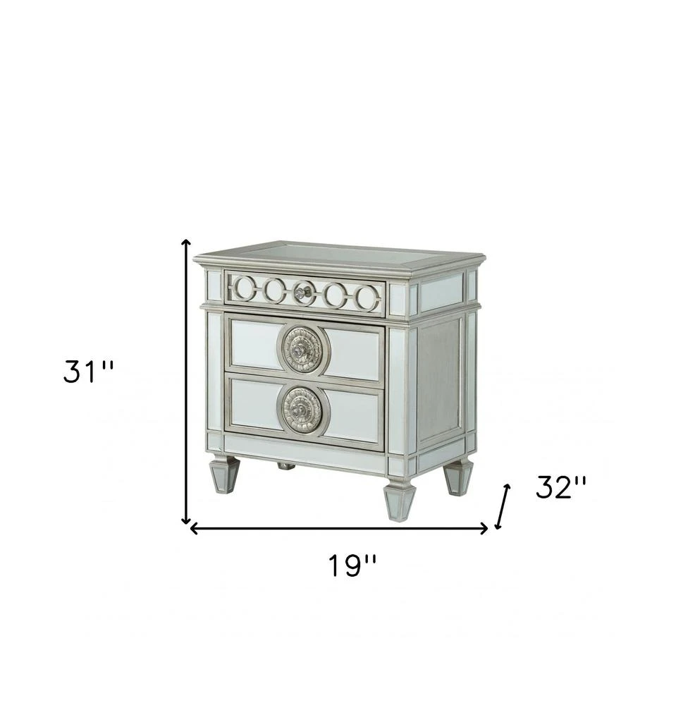 商品Homezia|31" Silver Two Drawers Solid Wood Mirrored Nightstand,价格¥5773,第5张图片详细描述