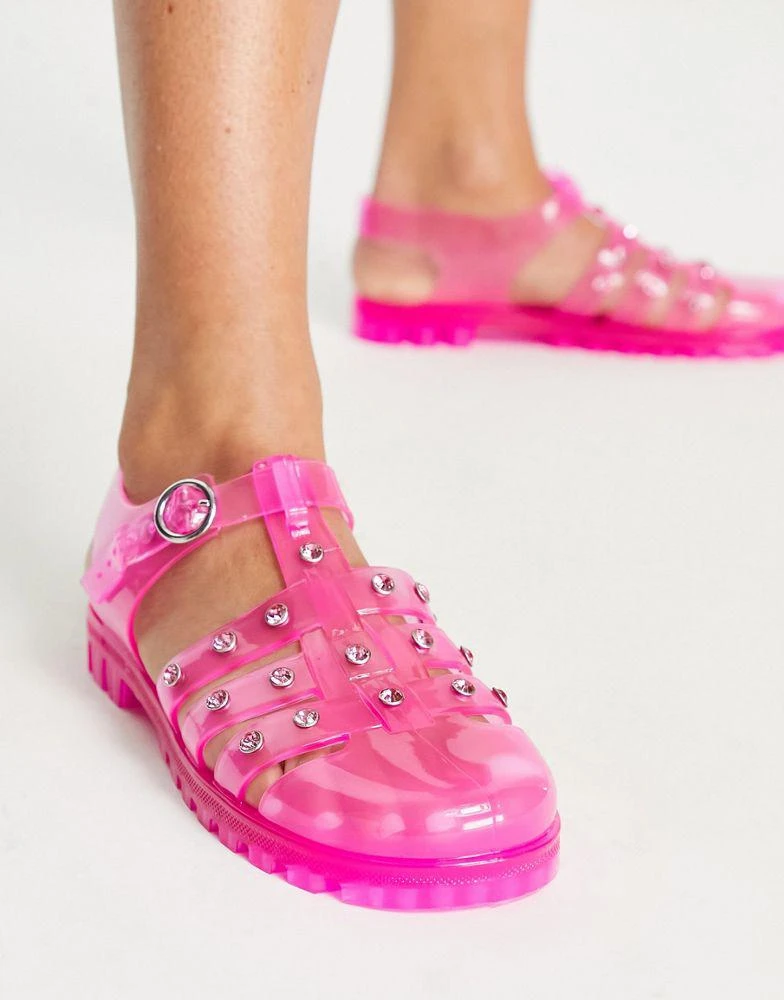 商品ASOS|ASOS DESIGN Mackenzie gem fisherman jelly flat shoes in pink,价格¥84,第4张图片详细描述