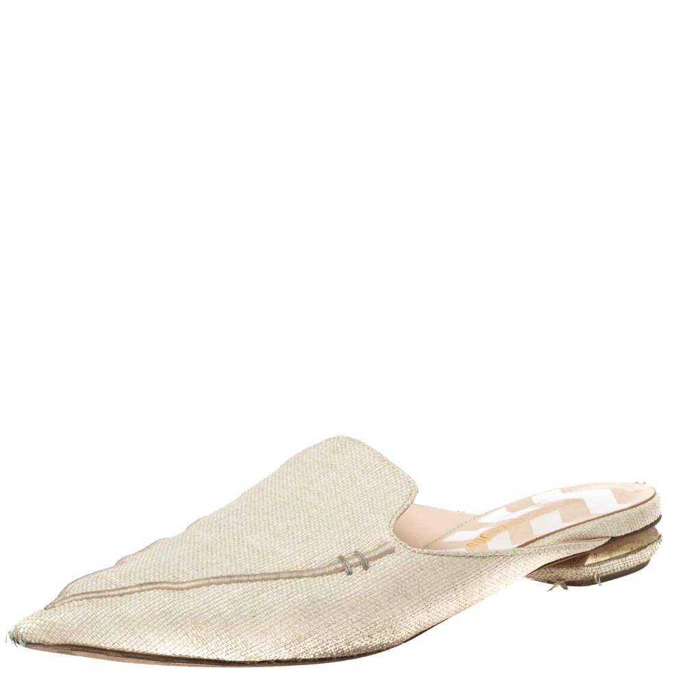 商品[二手商品] Nicholas Kirkwood|Nicholas Kirkwood Cream Raffia Pointed Toe Beya Flat Mule Sandals Size 40.5,价格¥920,第1张图片