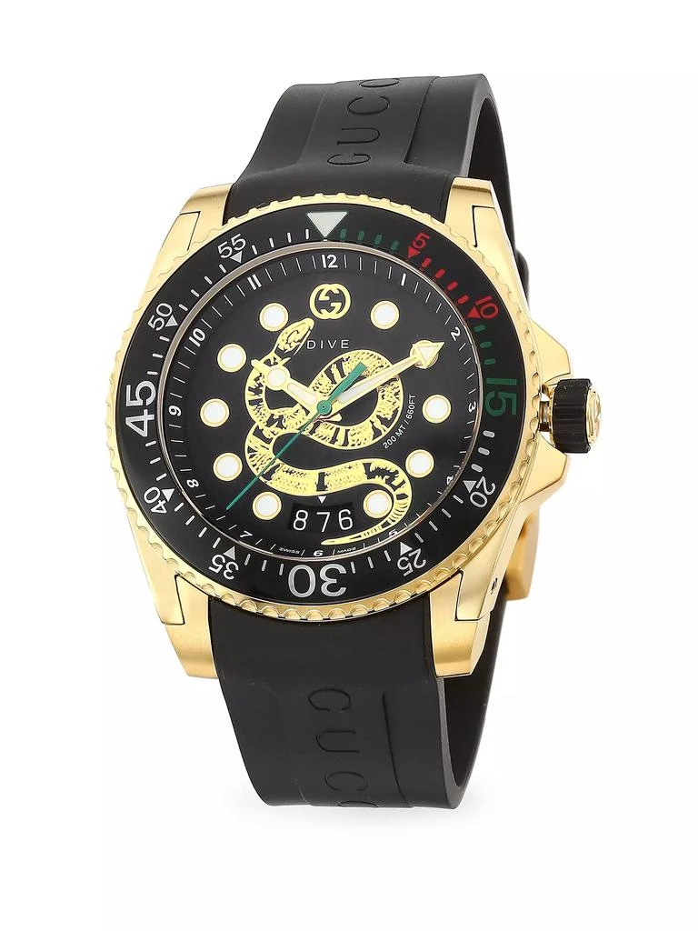 商品Gucci|Gucci Dive 45MM Gold PVD King Snake Dial with Rubber Strap,价格¥13957,第1张图片