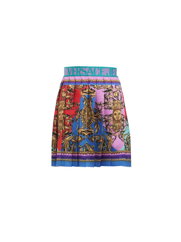 商品Versace|Versace Jeans Couture Logo Waist Print Satin Pleated Skirt,价格¥1714,第1张图片