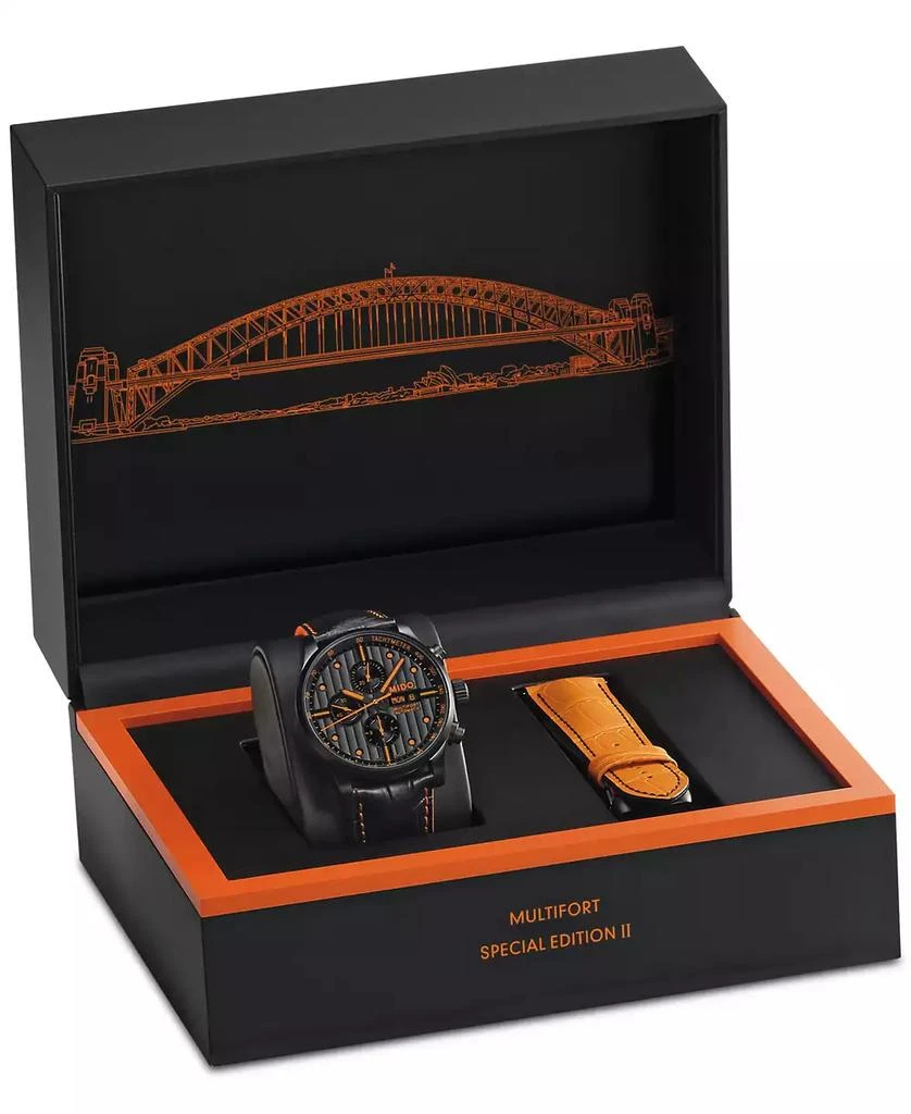 Men's Swiss Automatic Multifort Orange Leather & Interchangeable Black Leather Strap Watch 44mm 商品