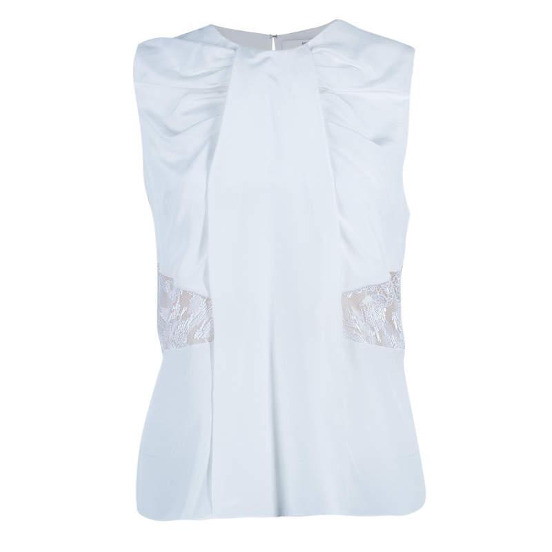 商品PRABAL GURUNG|Prabal Gurung White Sleeveless Lace Insert Top M,价格¥739,第1张图片