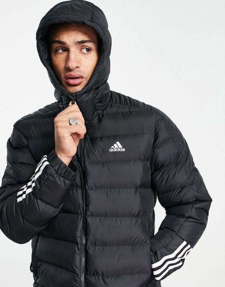 adidas Outdoor puffer jacket with hood and three stripes in black商品第4张图片规格展示