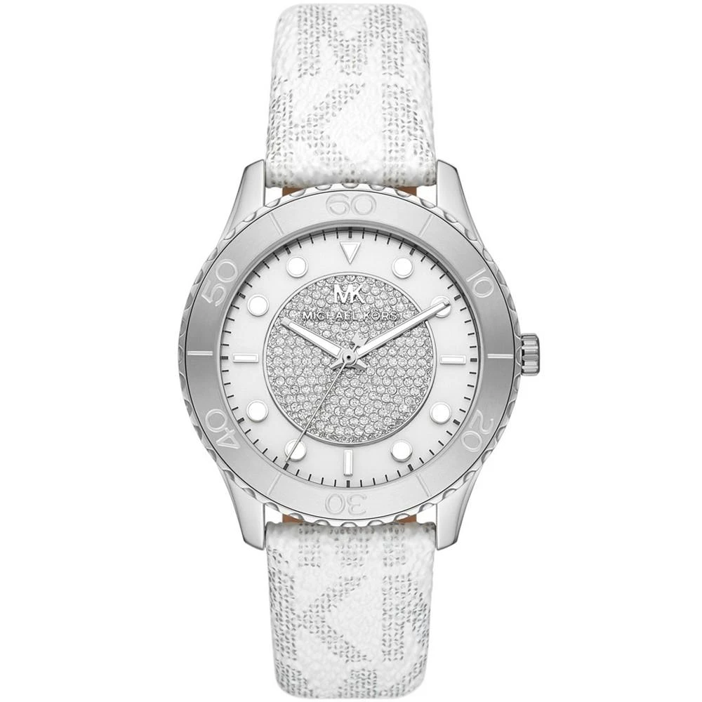 商品Michael Kors|Women's Runway White Metallic Polyvinyl Chloride Strap Watch, 40mm,价格¥1540,第1张图片