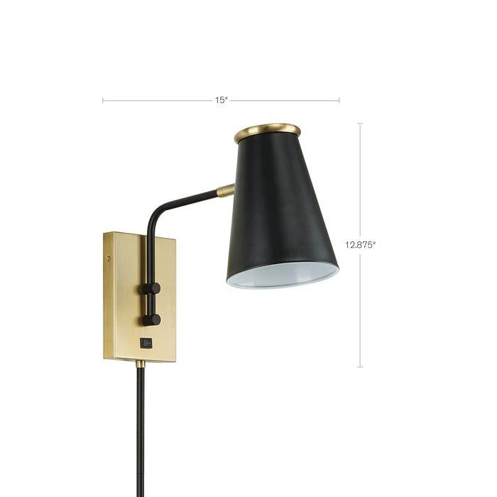 Modern 13" Matte Black Plug In Wall Sconce with Antique Brass Accents and Cord Covers 商品
