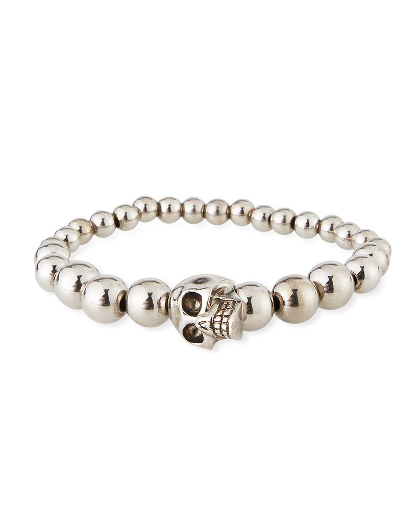 Men's Skull Bead Bracelet, Silver商品第1张图片规格展示