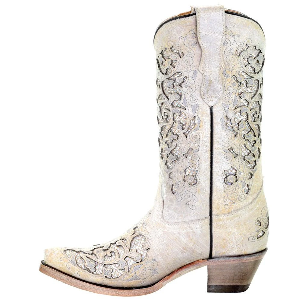 商品Corral Boots|Glitter Tooled-Inlay Snip Toe Cowboy Boots (Big Kid),价格¥1121,第4张图片详细描述