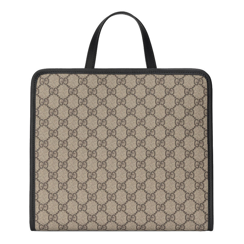 商品Gucci|【预售3-7天】GUCCI/古驰 2020 驼色和乌木色GG Supreme帆布饰有苹果细节黑色帆布饰边儿童手提托特包 648797HUHMN9774,价格¥5287,第7张图片详细描述