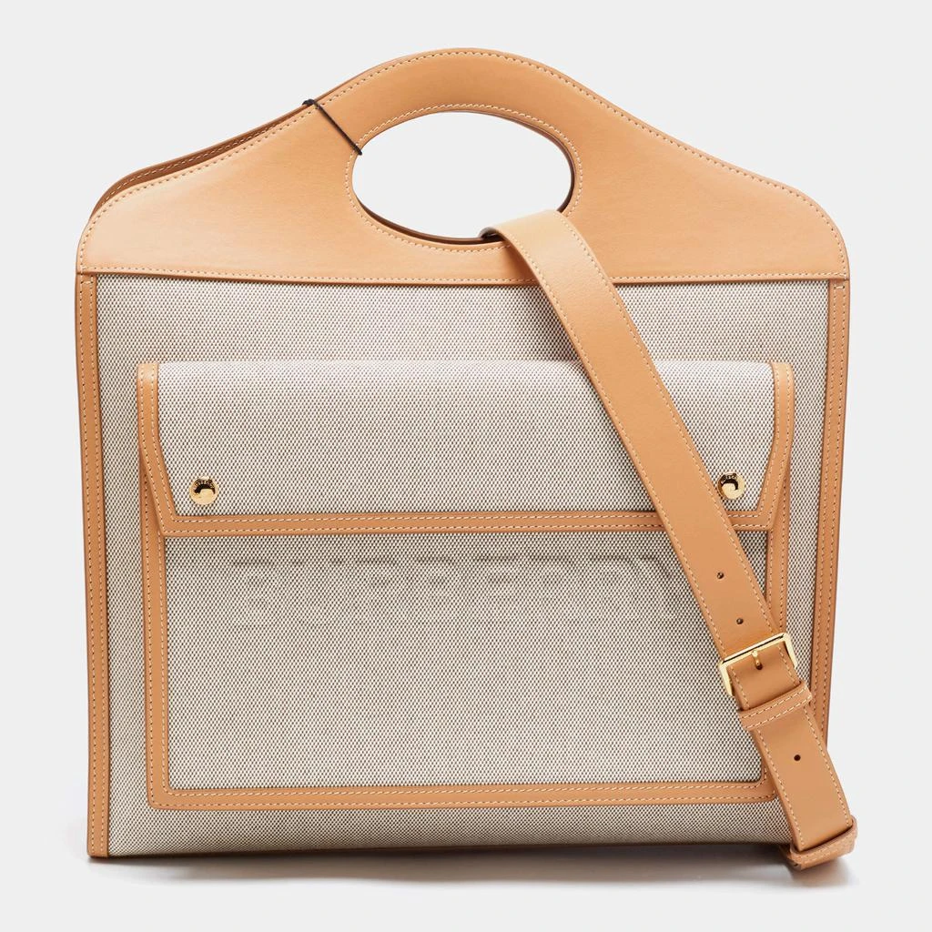 商品Burberry|Burberry Beige Canvas and Leather Medium Pocket Tote,价格¥6622,第1张图片