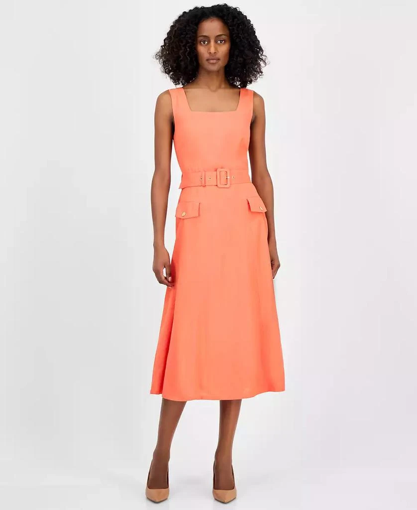 商品Tahari|Petite Square-Neck Belted Sleeveless Dress,价格¥425,第1张图片