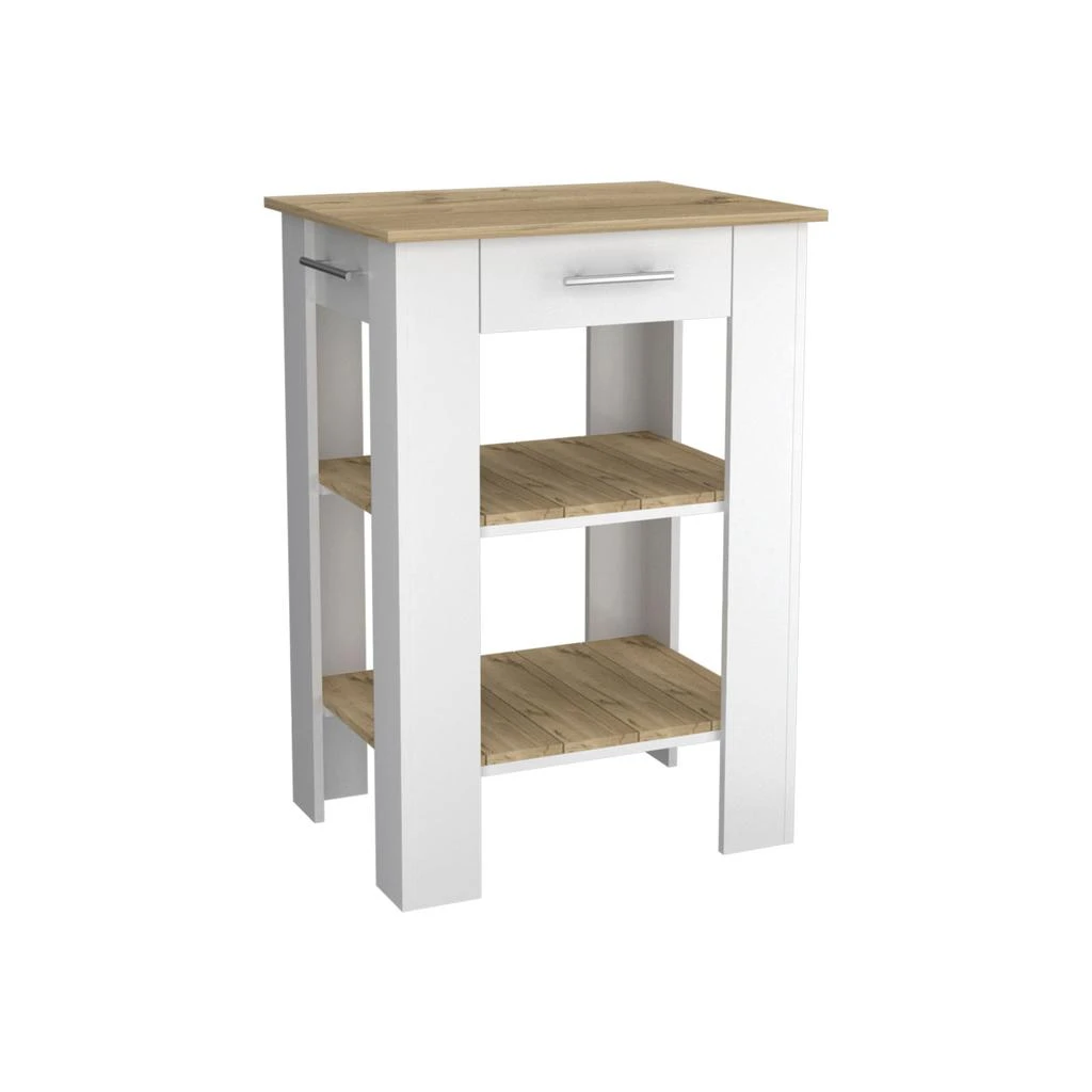 商品Simplie Fun|Rockaway 1-Drawer 2-Shelf Kitchen Island White and Light Oak,价格¥2534,第3张图片详细描述