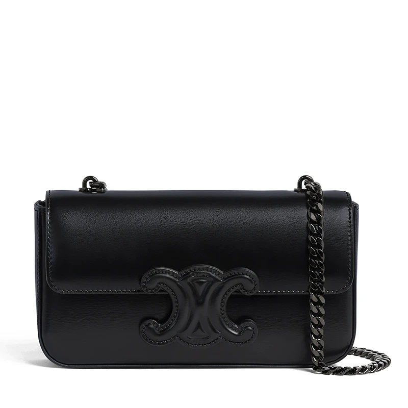 【白色】CELINE/赛琳 经典款TRIOMPHE系列 女士黑色皮革饰黑色凯旋扣配黑色链条单肩斜挎链条包199243BF4.38NN 商品