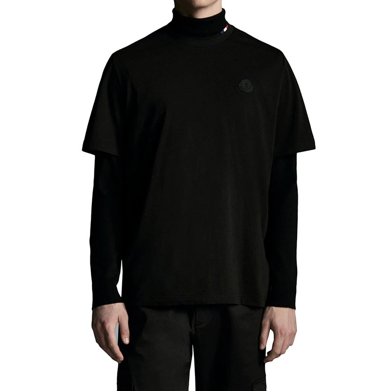 商品Moncler|【预售3-7天】Moncler/蒙克莱 男士黑色纯棉同色徽标贴片短袖T恤H20918C00027829H8999,价格¥2213,第4张图片详细描述