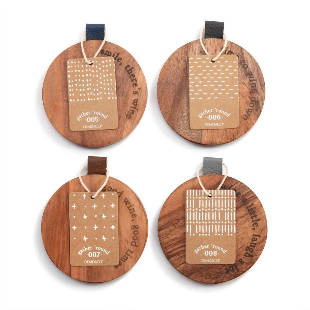 商品DEMDACO|Wood Coaster Wine Set - 4 In Brown,价格¥258,第2张图片详细描述