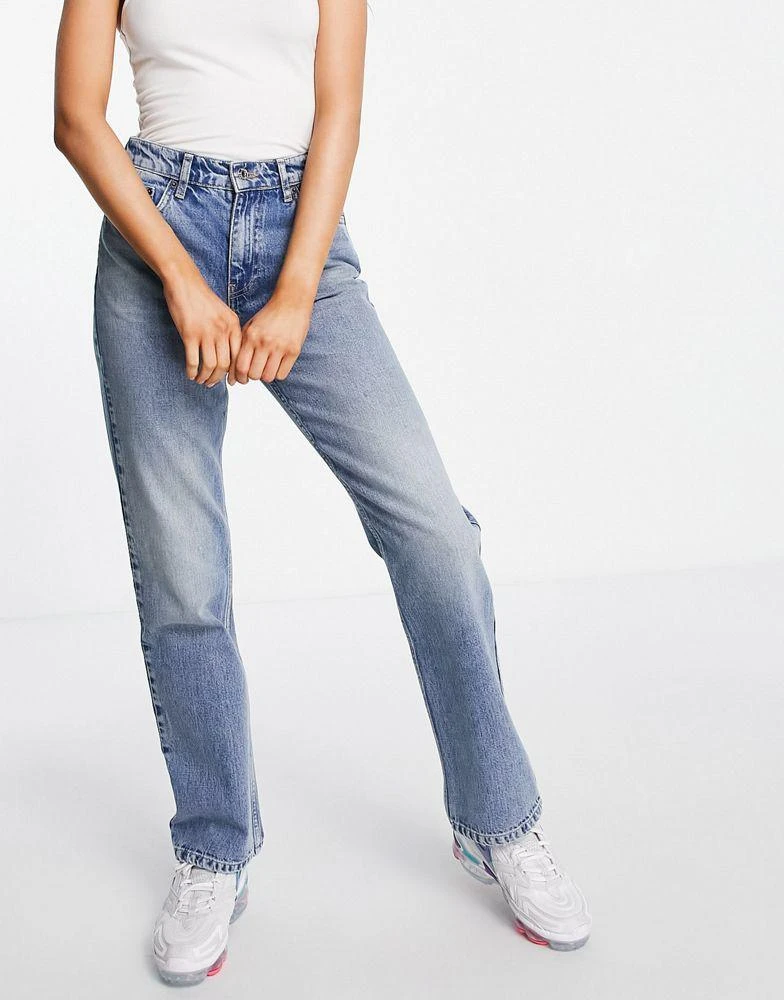 商品ASOS|ASOS DESIGN premium hemp blend high rise loose flare jean in mid blue,价格¥197,第1张图片