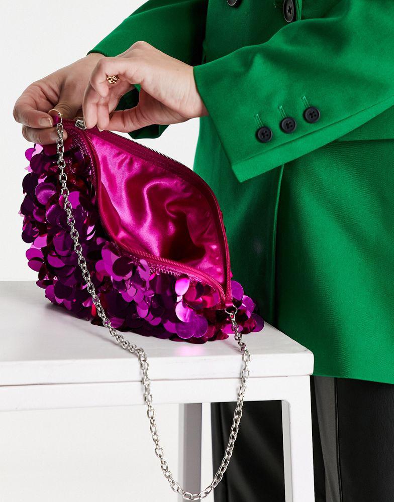 ASOS DESIGN shoulder bag with large sequin discs in pink metallic商品第4张图片规格展示