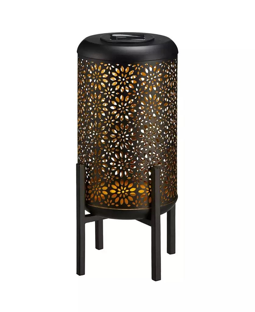 商品Glitzhome|14.25" H Black and Gold-Tone Metal Cutout Flower Pattern Solar Powered LED Outdoor Lantern with Stand,价格¥277,第1张图片