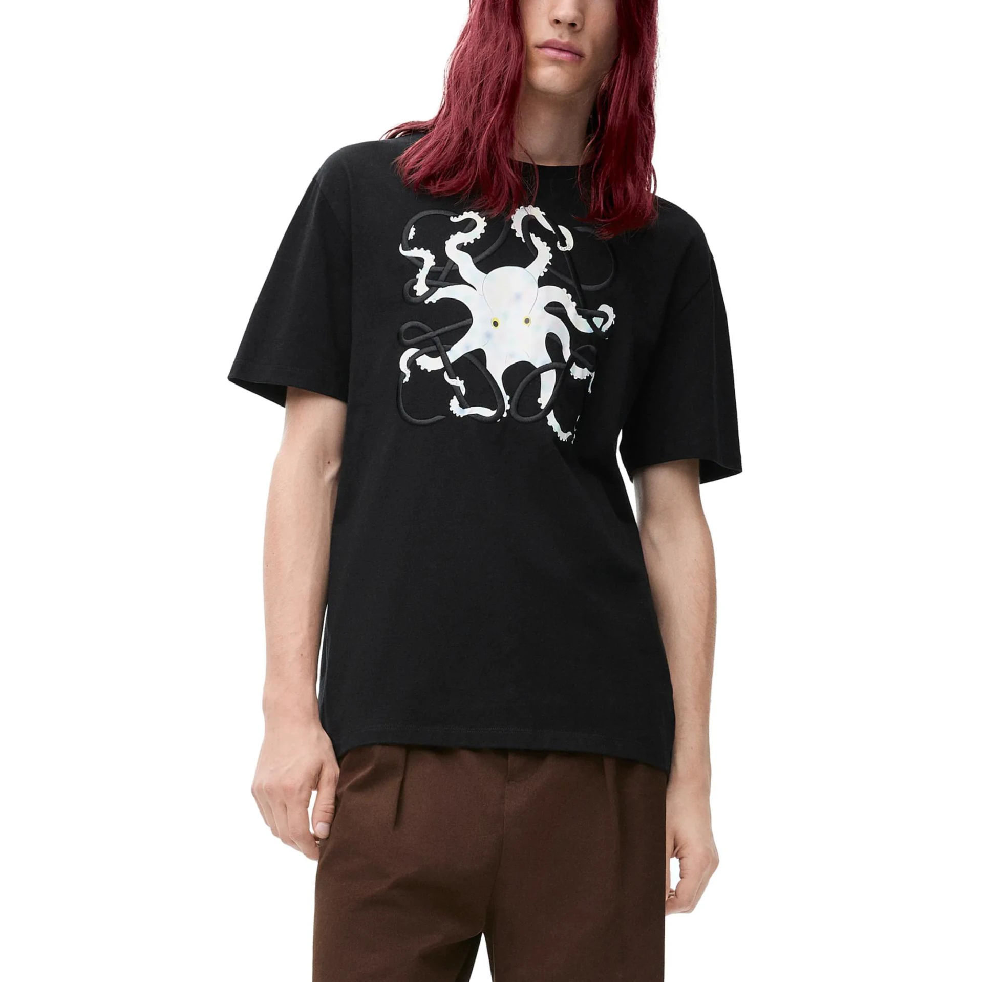 商品[国内直发] Loewe|罗意威 x Suna Fujita SS25 圆领章鱼印花刺绣短袖T恤 男款 黑色,价格¥5039,第3张图片详细描述