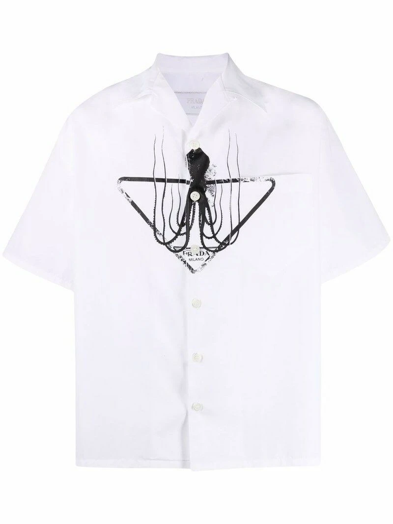 商品Prada|PRADA 男士白色印花短袖衬衫 UCS339-10I0-F0009,价格¥4605,第1张图片