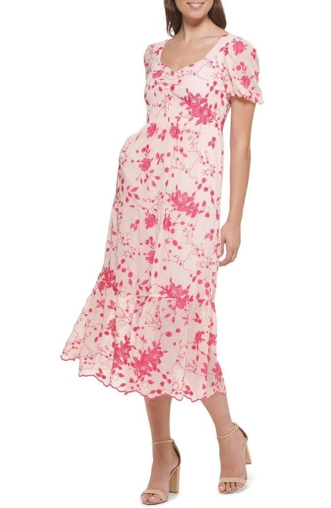 商品Kensie|Floral Embroidered Puff Sleeve Chiffon Midi Dress,价格¥525,第3张图片详细描述