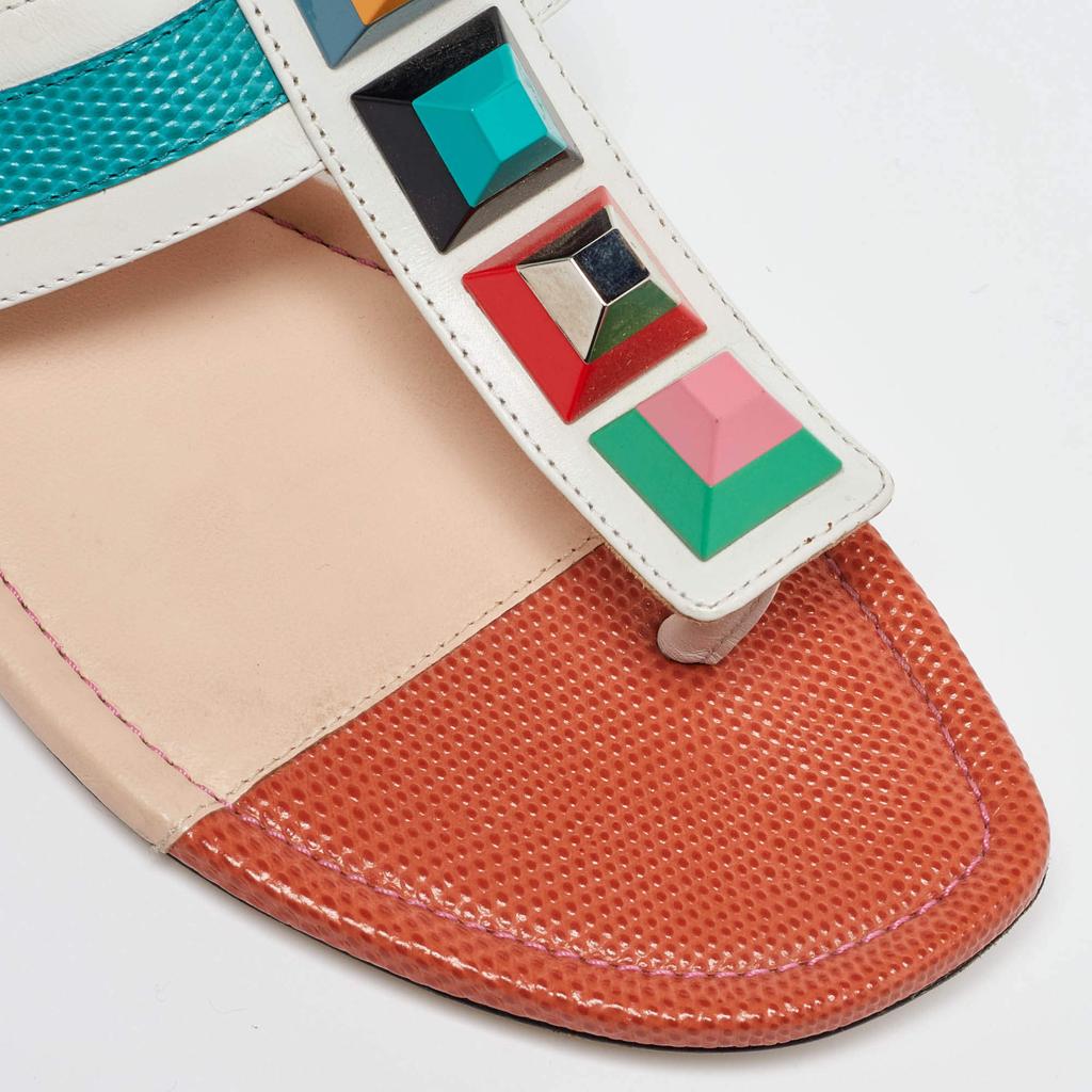 Shop Fendi Multicolor Leather Studded Thong Flat Sandals Shop Fendi Multicolor Leather Studded Thong Flat Sandals