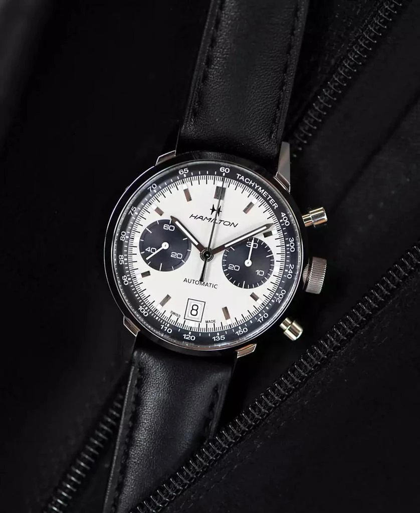 商品Hamilton|Men's Swiss Automatic Chronograph Intra-Matic Black Leather Strap Watch 40mm,价格¥17234,第4张图片详细描述