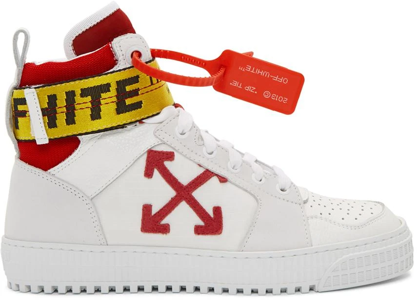 商品Off-White|White & Red Industrial High-Top Sneakers,价格¥3495,第1张图片