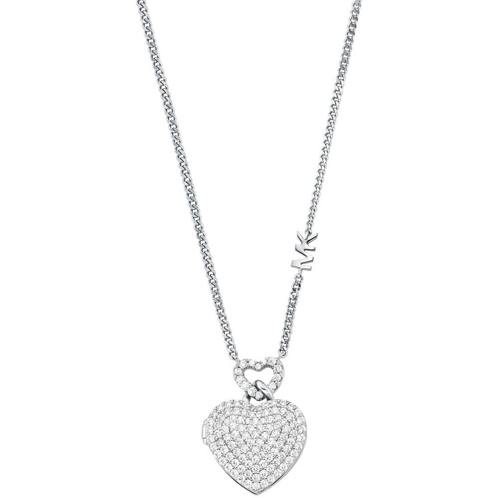 Sterling Silver Pave Heart Locket Necklace商品第1张图片规格展示