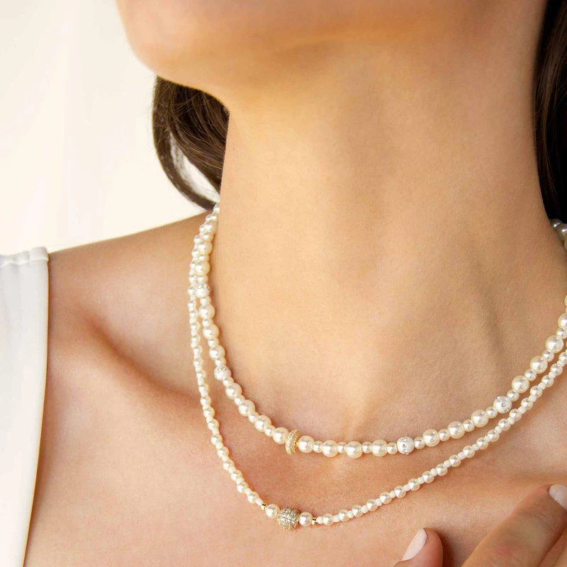 商品Ettika Jewelry|Double Pearl Chain 18k Gold Plated Necklace Set ONE SIZE,价格¥567,第2张图片详细描述