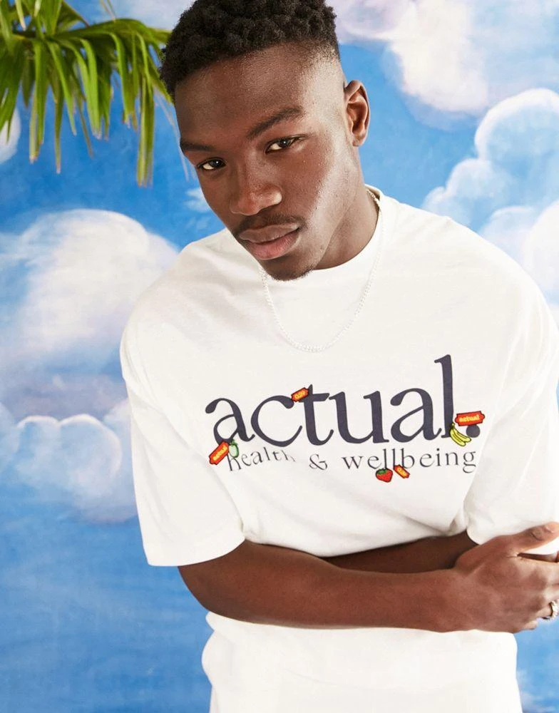 商品ASOS|ASOS Actual co-ord oversized t-shirt with actual health & wellbeing sticker print in ecru,价格¥139,第3张图片详细描述
