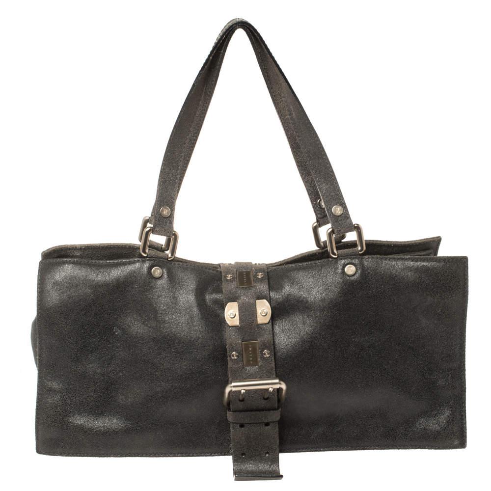 Celine Black Nubuck Leather Buckle Flap Tote商品第1张图片规格展示