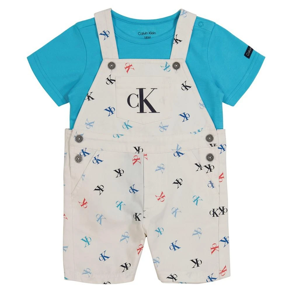 商品Calvin Klein|Baby Boys Brushed Twill Logo Shortall and T-shirt 2 Piece Set,价格¥112,第2张图片详细描述