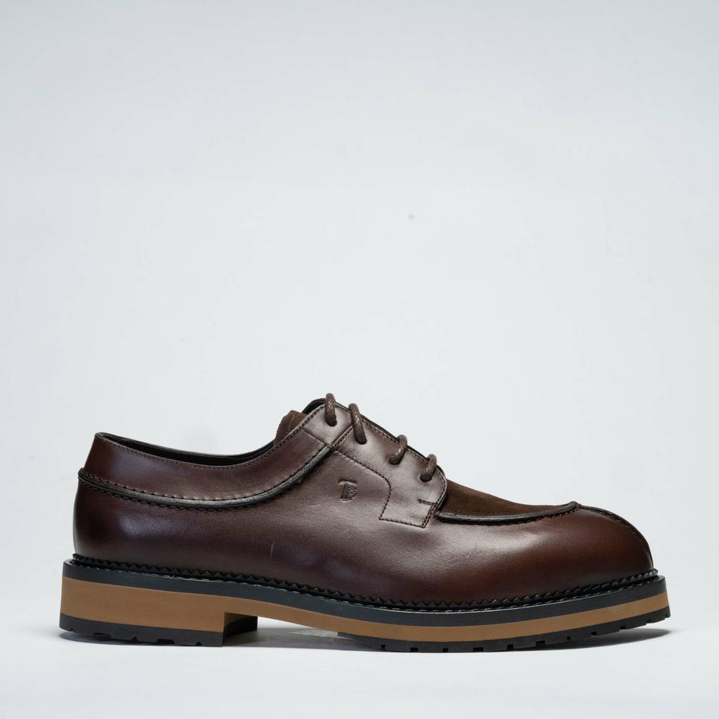 Lace-up in Brown Leather and Suede with Norwegian Pattern Stitching商品第1张图片规格展示