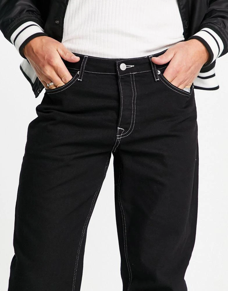 商品Topman|Topman baggy contrast stitch jeans in black,价格¥207,第3张图片详细描述