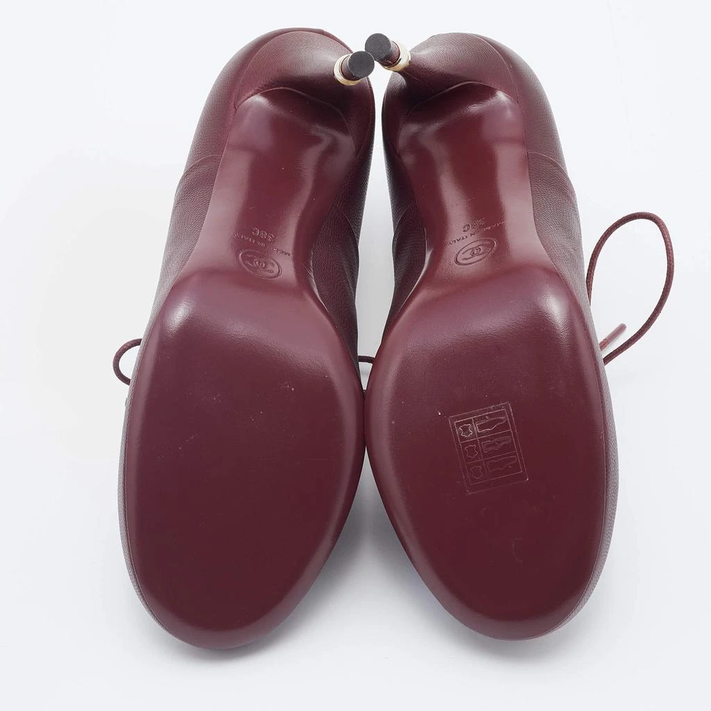 Chanel Burgundy Leather CC Lace Up Booties Size 38 商品